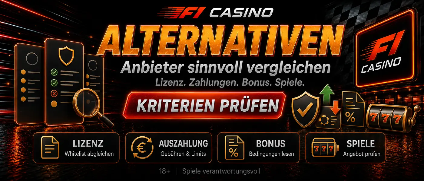 F1 Casino Alternativen nach Lizenz, Bonus, Spielen und Auszahlung vergleichen