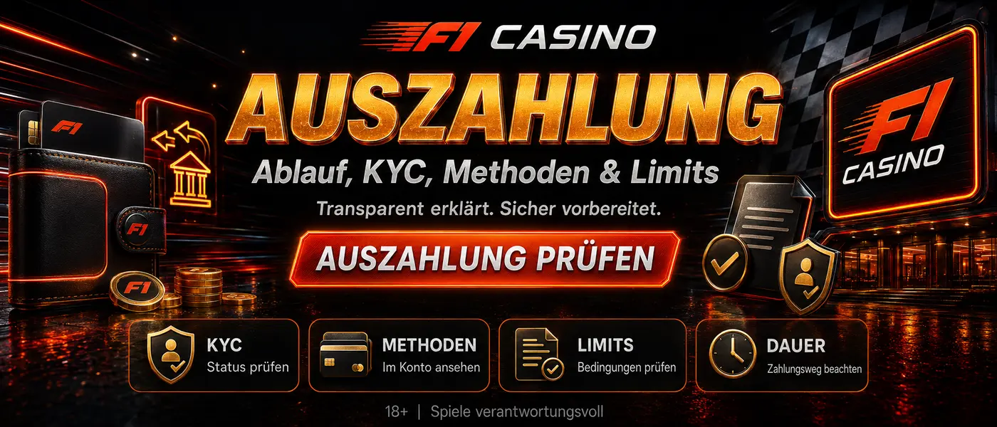 F1 Casino Auszahlung mit Ablauf, KYC, Methoden und Limits