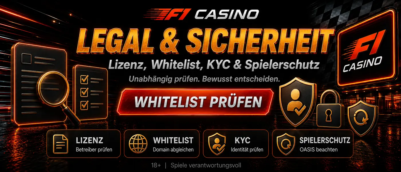 F1 Casino Legal-Check mit Lizenz, Whitelist und Sicherheit