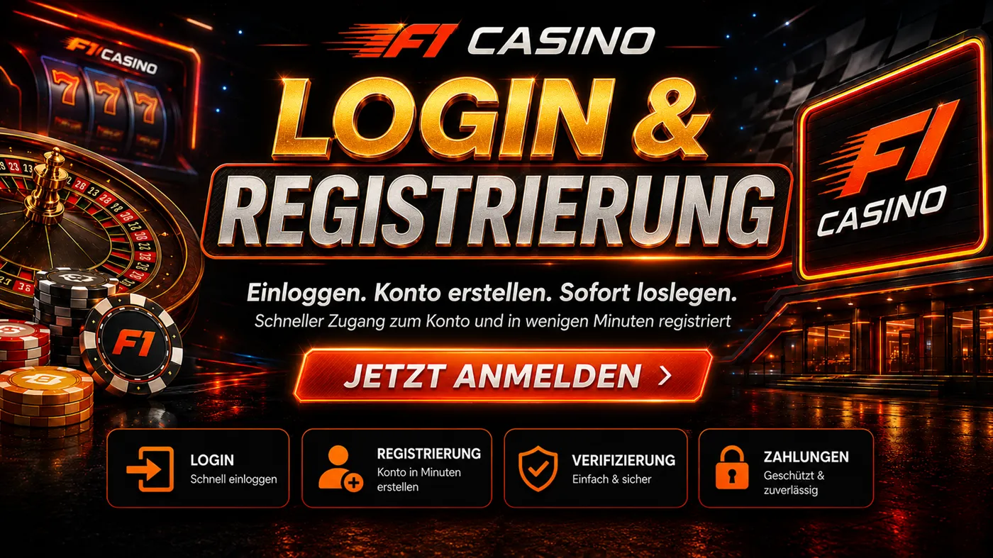 F1 Casino Login und Registrierung mit Kontoeröffnung, Anmeldung und KYC